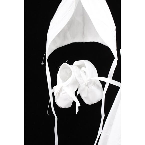 Vintage New 6 Mos Baptism Christening Gown Set Dress Hat Booties Old Stock - Picture 7 of 15